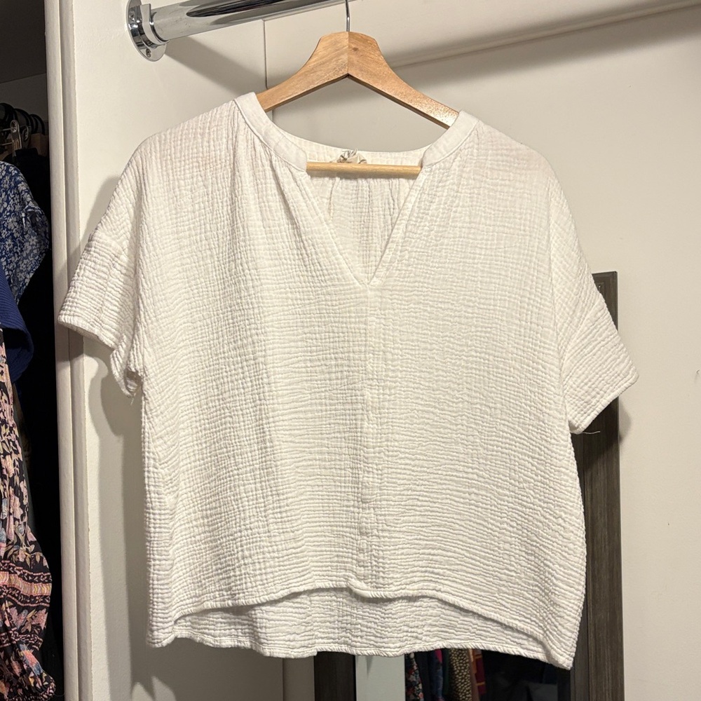 Joie White Textured V-Neck Blouse